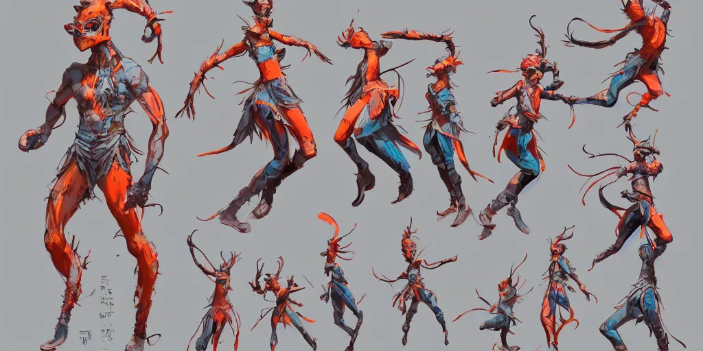Prompt: cartoonish character dancing, vivid colors, character sheet, fine details, concept design, contrast, kim jung gi, greg rutkowski, trending on artstation, 8 k, full body, turnaround, front view, back view, ultra wide angle