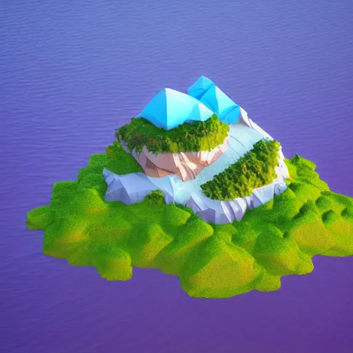 Prompt: a floating island on an aquatic environment isometric art, lago di sorapis landscape, low poly art, game art, artstation, 3D render, high detail, cgsociety, octane render