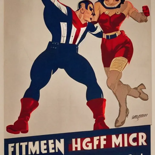 Image similar to female captain america punching hitler. wwii american propaganda poster by james gurney