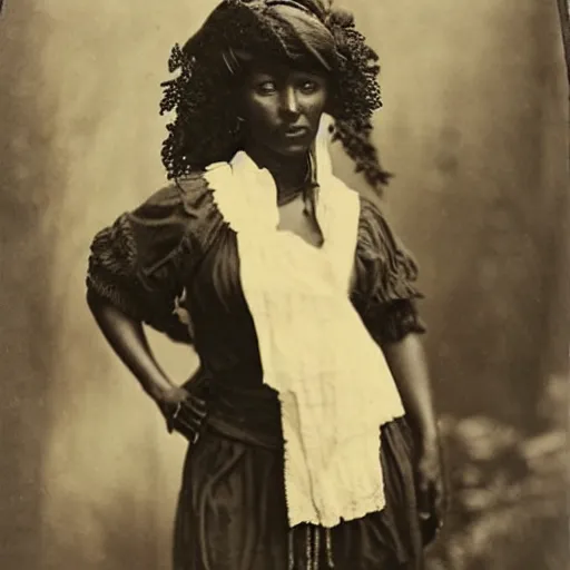 Prompt: a dark skinned pirate woman, photo by gertrude kasebier