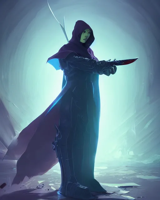 cloaked mage with sword