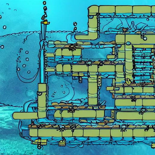 Image similar to an underwater deep-sea factory