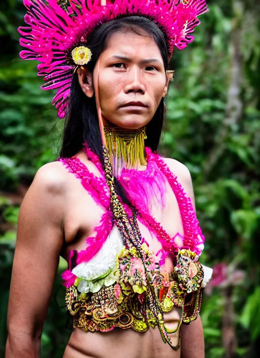 Image similar to portrait of female amazon warrior wearing pink kebaya in bali, by charlotte grimm, natural light, detailed face, canon eos c 3 0 0, ƒ 1. 8, 3 5 mm, 8 k, medium - format print