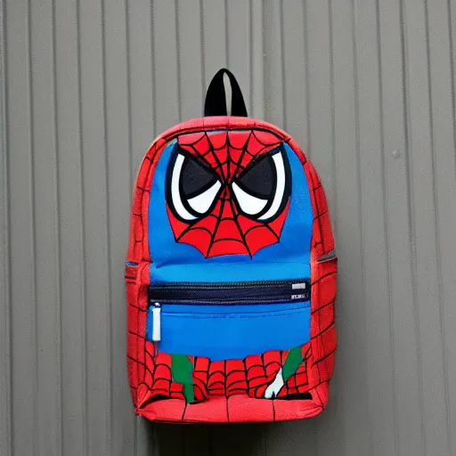 Image similar to Spiderman wearing backpack ,mellow , dramatic, sad ambience