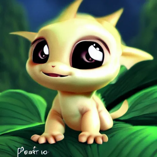 Image similar to very very very very cute chibi baby dragon, portrait, pixar style, forest background