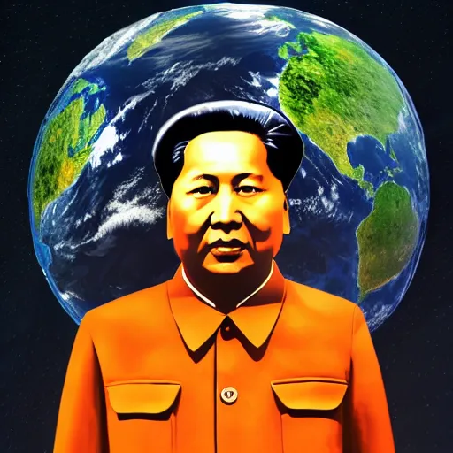 Image similar to mao zedong holding the planet earth, high quality digital art, artstation, 8 k