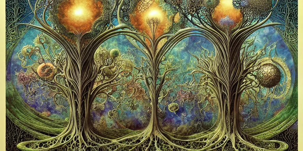 Image similar to tree of life by roger dean and andrew ferez, art forms of nature by ernst haeckel, divine chaos engine, symbolist, visionary, art nouveau, botanical fractal structures, organic, detailed, realistic, surreality