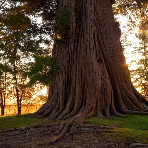 Prompt: the biggest tree, golden hour