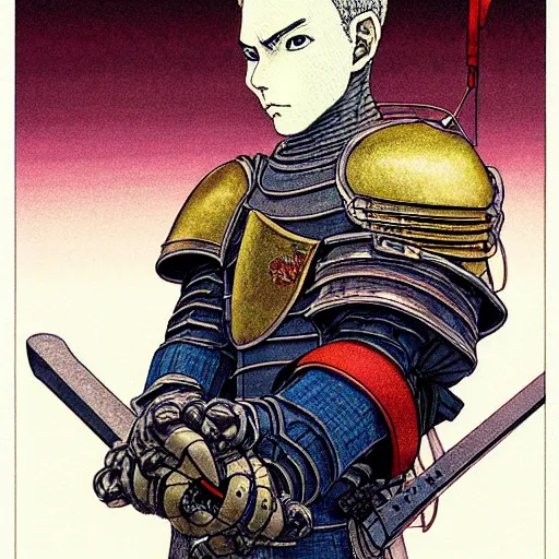 Image similar to prompt : portrait of knight painted in miyazaki color style drawn by katsuhiro otomo and takato yamamoto, inspired by fables, china doll face, smooth face feature, intricate oil painting, high detail, sharp high detail, manga and anime 2 0 0 0