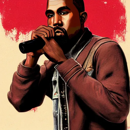 Image similar to kanye west in stephen bliss illustration red dead redemption 2 artwork of kanye west, face, in the style of red dead redemption 2 loading screen, by stephen bliss, artstation