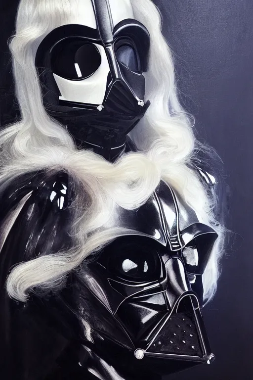 Image similar to lovechild of Lady Gaga and Darth Vader, oil on canvas, intricate, portrait, 8k highly professionally detailed, HDR, CG Society