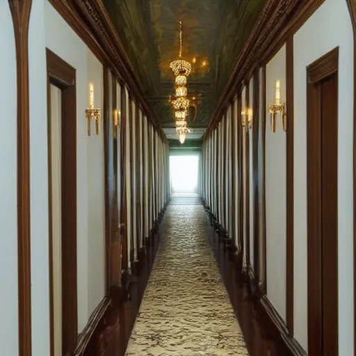 Prompt: corridor in mansion, opulent, highly detailed