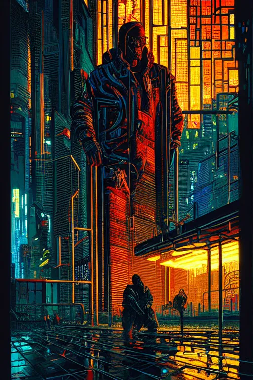 Prompt: beautiful cyberpunk acrylic painting, perfect lighting. professional design, intricate complexity, by dan mumford and by alberto giacometti, peter lindbergh, malevich, william stout