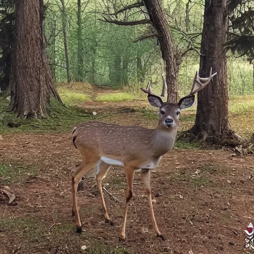 Image similar to trail cam footage of a deer without head with gigantic legs, low quality cursed video