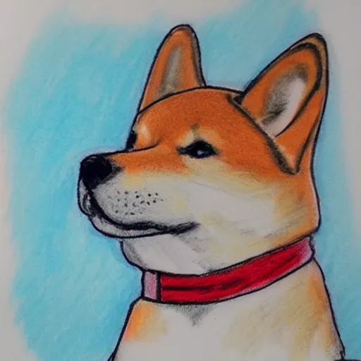 Prompt: sketch of a shiba inu, red crayon, bloo