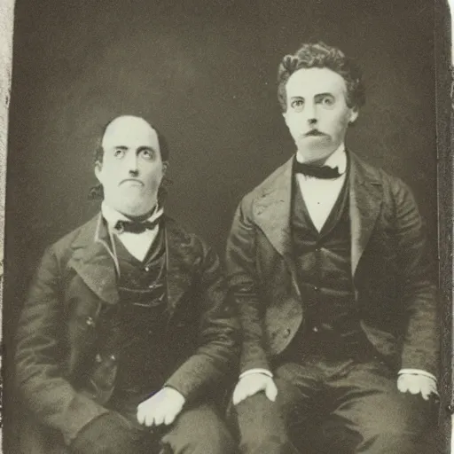 Image similar to tintype photo of rick and morty, 1 8 8 0 s