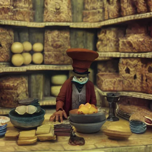 Image similar to “ greedy merchant meme, claymation, hyperrealistic, volumetric lighting, 3 5 mm film still ”