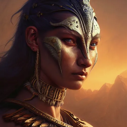 Image similar to portrait painting of a vedalken warrior, ultra realistic, concept art, intricate details, eerie, highly detailed, photorealistic, octane render, 8 k, unreal engine. art by artgerm and greg rutkowski and charlie bowater and magali villeneuve and alphonse mucha