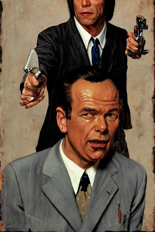 Image similar to Butch Coolidge from Pulp Fiction painted by Norman Rockwell