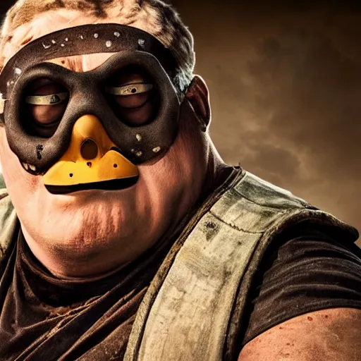 Image similar to peter griffin as immortan joe in mad max fury road, 4k, high detail, high-resolution photograph, professional photography, ultra-detail