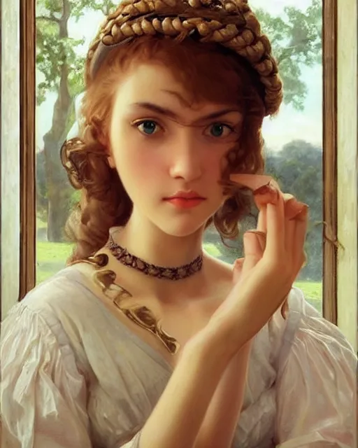 Prompt: a girl playing chess, beautiful face, oil on canvas, artstation, by j. c. leyendecker and edmund blair leighton and charlie bowater, beautiful face, octane, very aesthetic!!!!!!!!!!!!!!! stunning gorgeous big eyes