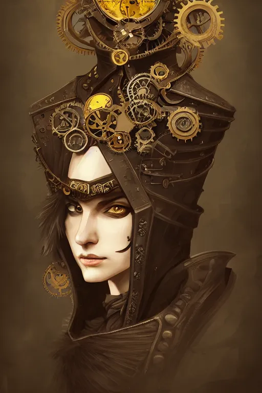 Image similar to a portrait of the steampunk king, yellow eyes, high - contrast, intricate, elegant, highly detailed, digital painting, artstation, concept art, smooth, sharp focus, illustration