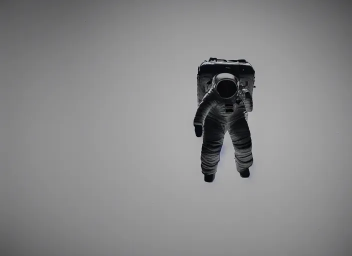 Image similar to black and white, award winning photography of an astronaut floating in the middle of the space in a fetal pose, ultra detailed, dramatic lighting, cinematic composition, sadness, desolation