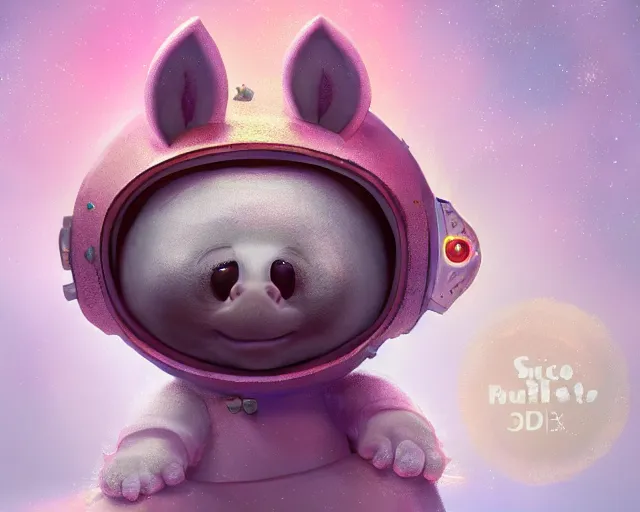 Image similar to 3D Fantasy Cute and adorable space piglet princess, huge adorable eyes, bright stars, Smooth 3D Illustration, soft render, Servando Lupini, Daniil Kudriavtsev, handpaint texture, Blender, 3DCoat