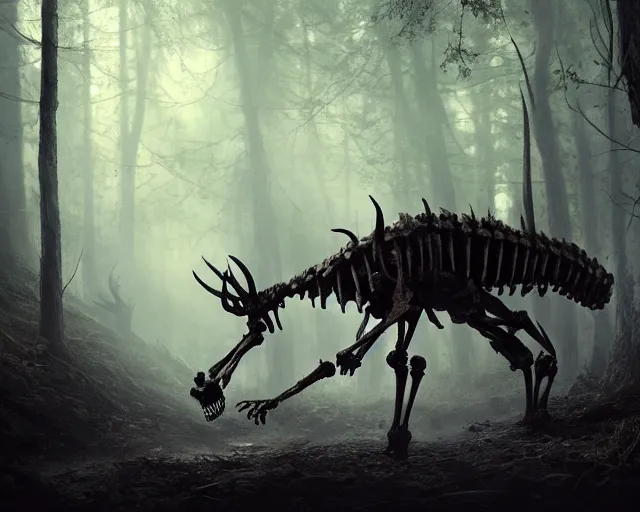 Prompt: 5 5 mm portrait photo of an armored demonic skeleton with antlers, in a magical forest. dark atmosphere. art by greg rutkowski. highly detailed 8 k. intricate. lifelike. soft light. nikon d 8 5 0.