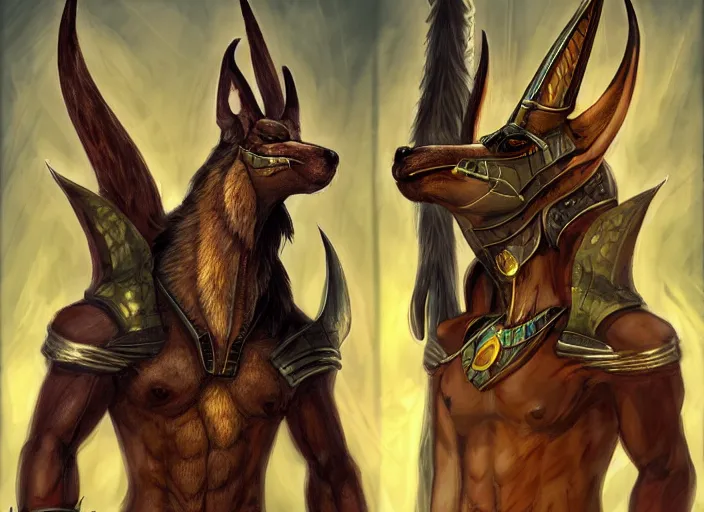 Image similar to award winning concept art fullbody egyptian god wolf anubis character design of a egyptian anubis monster wolf. egyptian god deviantart adoptable, deviantart species style of maple story and rossdraws, artgerm, studio lighting by jessica rossier and brian froud, traditional, artstationhd artstation, disney, hq textures