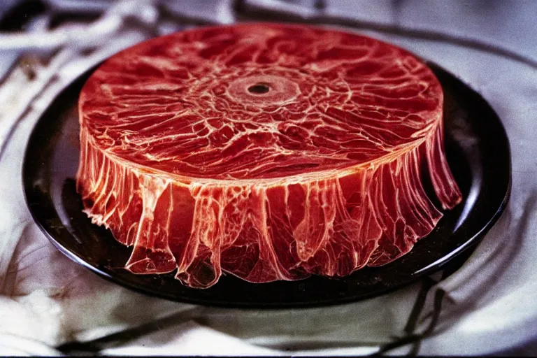 Image similar to fractal greasy sloppy aspic, cookbook photo, in 1 9 9 5, y 2 k cybercore, industrial low - light photography, still from a ridley scott movie