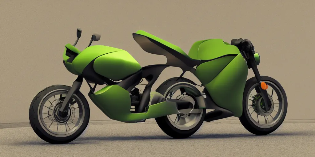 Image similar to a motorbike in the shape an avocado!, vehicle concept photo!!, 8k!!,amazing quality!!! Unreal engine 5!!! Studio lighting!!! Cinema 4D!! Parking garage lighting! Real life picture!!