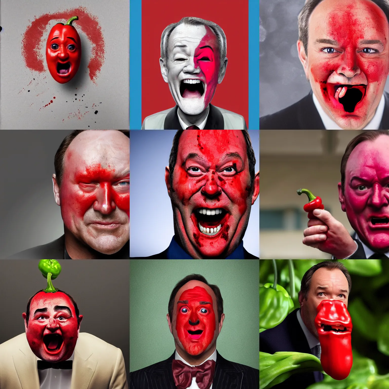 Prompt: screaming kevin spacy with red face as a pepper