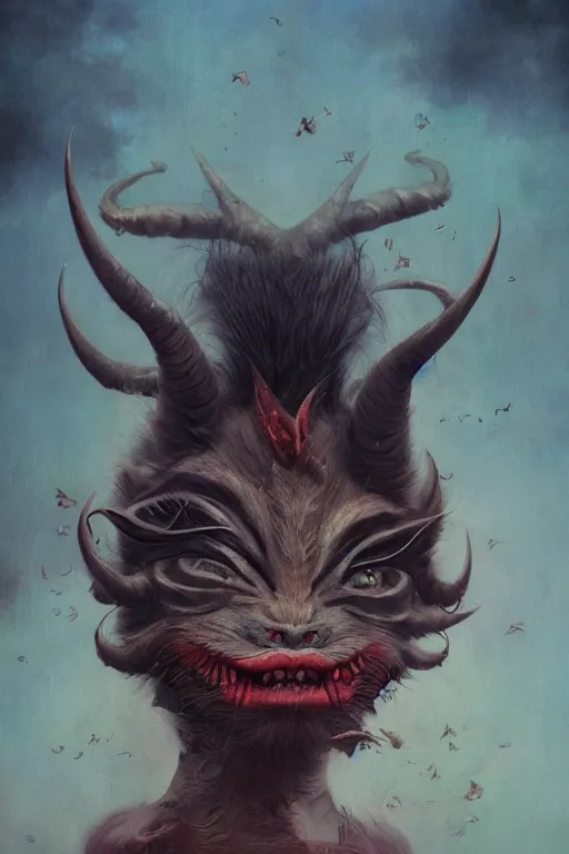 Image similar to a portrait of a thai devil animal illustrated by miyazaki by karol bak, james jean, tom bagshaw, rococo, sharp focus, trending on artstation, cinematic lighting, hyper realism, octane render, 8 k, hyper detailed, vivid, ultra detailed, highly detailed