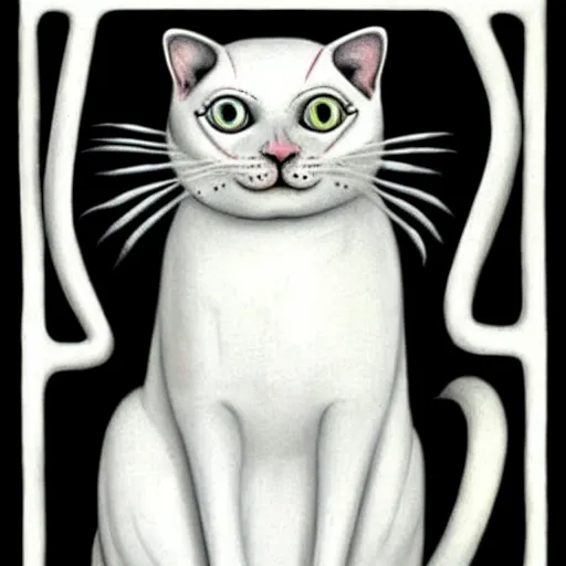 Image similar to white cat, by hr giger!!!