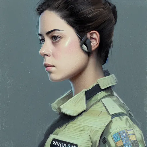 Prompt: portrait of a woman by greg rutkowski, she looks like rosa salazar, impeccable military composure, wearing tactical gear of the galactic alliance, star wars expanded universe, she is about 2 0 years old, highly detailed portrait, digital painting, artstation, concept art, smooth, sharp foccus ilustration, artstation hq