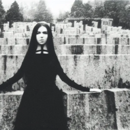 Image similar to gothic girl on graveyard, 8 mm film