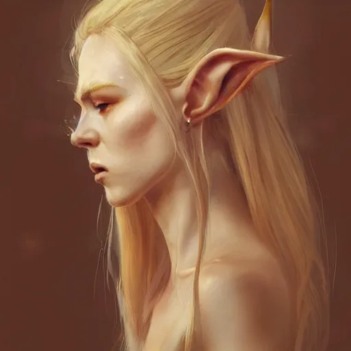 Prompt: a beautiful artwork side profile portrait of a highland elf with long blonde hair and pale skin by greg rutkowski , featured on artstation, fantasy