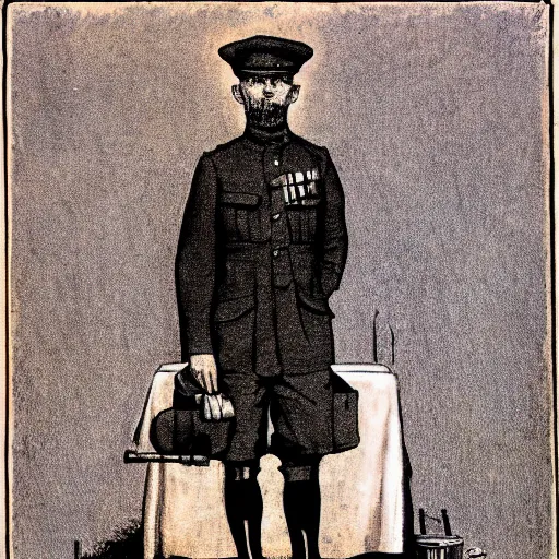 Image similar to portrait still of a ww 1 army surgeon, by edward gorey,