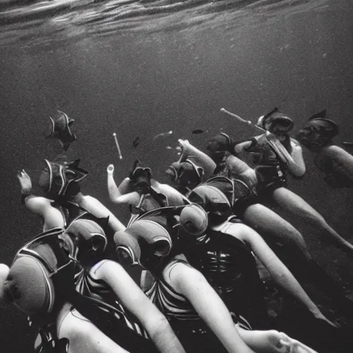 Image similar to Underwater photo of a marching band by Trent Parke, clean, detailed, Magnum photos