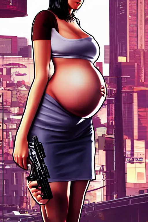 Image similar to grand theft auto 1 0 poster of a pregnant woman, uhd, arstation, 1 0 8 0 p, ultra realistic detail, jacqueline e, tafy, bo feng, love hate love