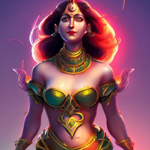 Image similar to a beautiful female god character from hades game, full pose, centered, rim lights, highly detailed vector art, dynamic lights, particles and crystals are flying, trending on artstation, illustration, 4k