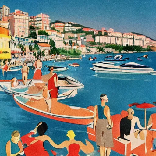 Image similar to midcentury illustration of the french riviera in the summer of 1 9 6 0