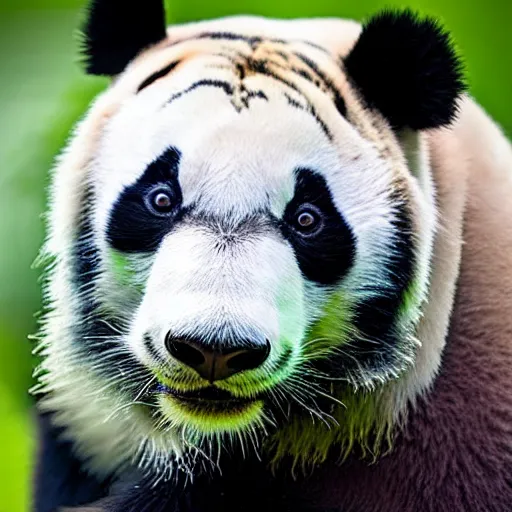 Prompt: photograph of a panda tiger with piercing blue eyes, galaxy in each eye, dramatic lighting, dramatic lighting, beautiful, epic, glorious, extreme detail, 4k, award-winning