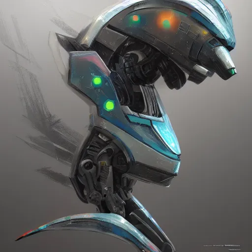 Image similar to concept art of robot in dolphin by jama jurabaev, brush stroke, robotic cyberpunk dolphin, scifi, trending on artstation, high quality, extremely detailed
