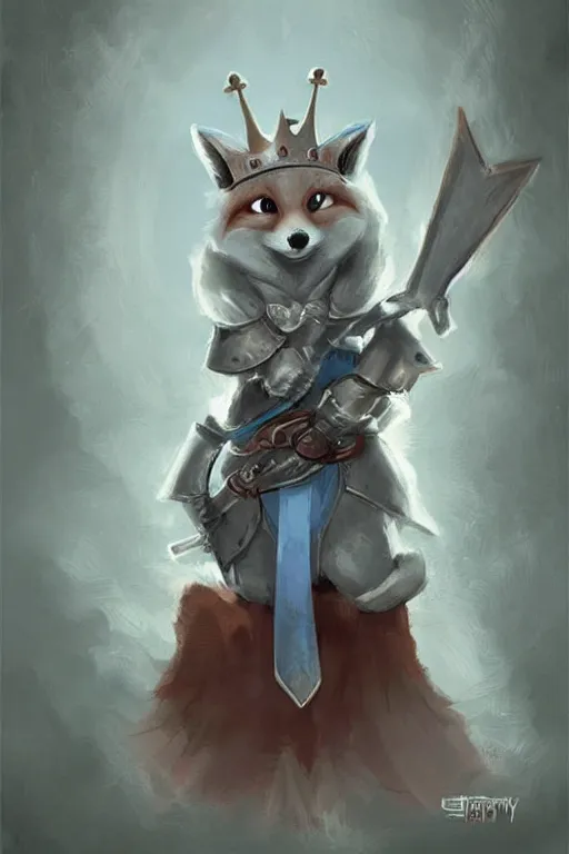 Image similar to cute little anthropomorphic foxy knight wearing a cape and a crown, tiny, small, miniature fox, baby animal, short, pale blue armor, cute and adorable, pretty, beautiful, DnD character art portrait, matte fantasy painting, DeviantArt Artstation, by Jason Felix by Steve Argyle by Tyler Jacobson by Peter Mohrbacher, cinematic lighting