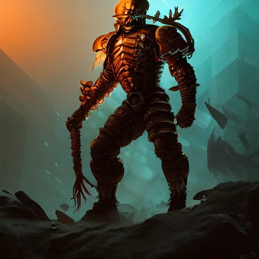 Image similar to isometric Dead Space Diablo action game cyborg viking berserker knight by artgerm, greg rutkowski, alphonse mucha, cgsociety and beeple highly detailed, sharp focus, cinematic lighting, illustration, art, octane render, Unreal Engine Lumen, very coherent. cinematic, hyper realism, high detail, octane render, 8k