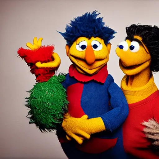 Image similar to bert and ernie wedding photography by annie leibowitz