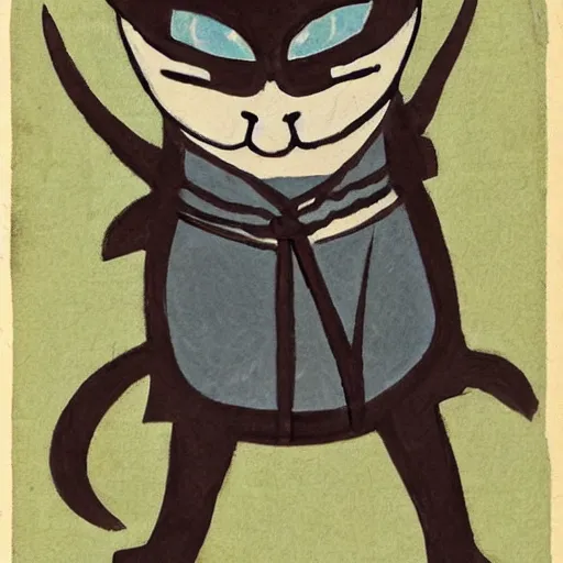 Prompt: a ninja with the head of a cat,