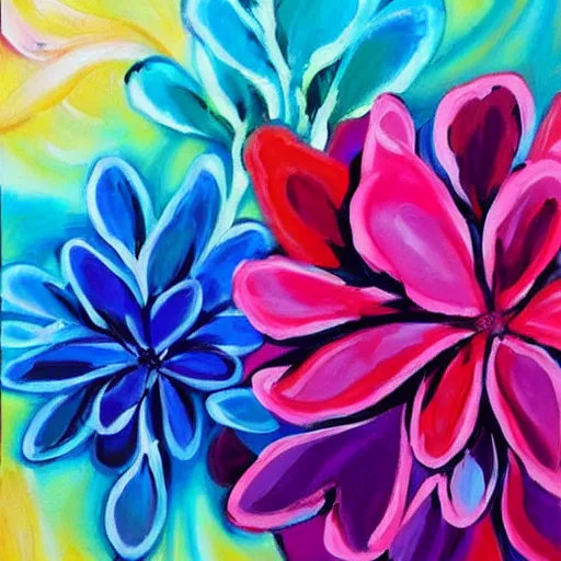 Prompt: award-winning large colorful abstract flowers art painting